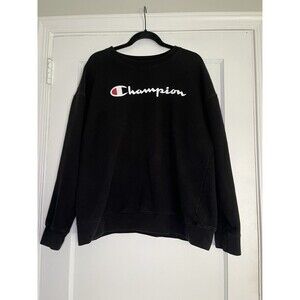 Champion Black Pullover Sweatshirt Men's XL Crew Neck Long Sleeve Logo